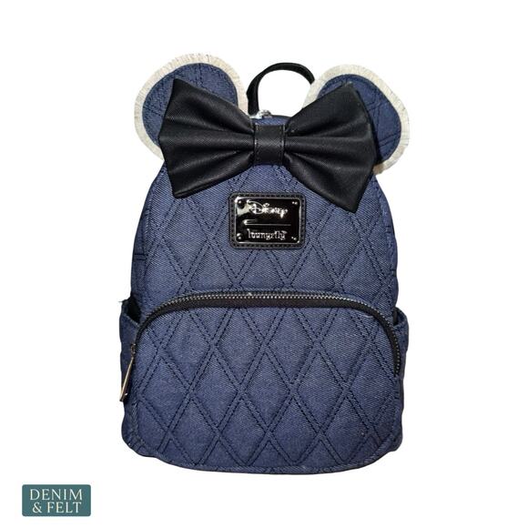 NEW Loungefly Disney Minnie Mouse Denim Quilted Mini Backpack Ears Bow main image 4